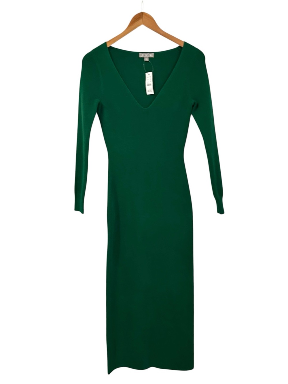 J.Crew Womens Ribbed V Neck Midi Sweater Dress Sz XS Green Long Sleeve NEW